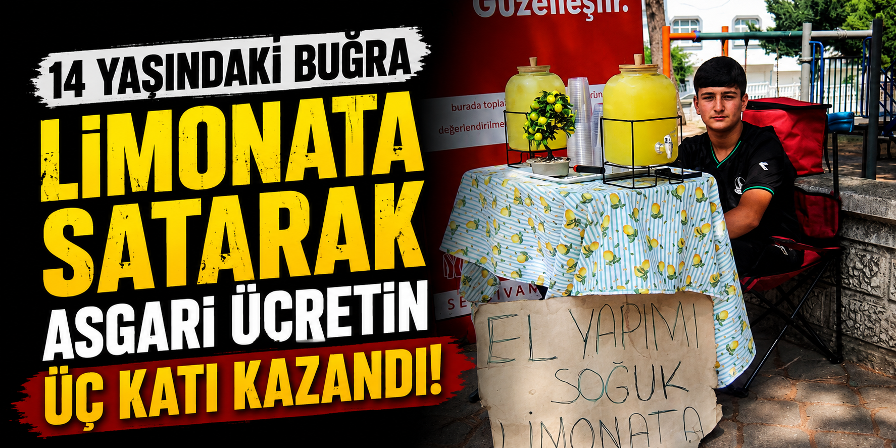 14 yaşındaki Buğra limonata satarak asgari ücretin üç katı kazandı