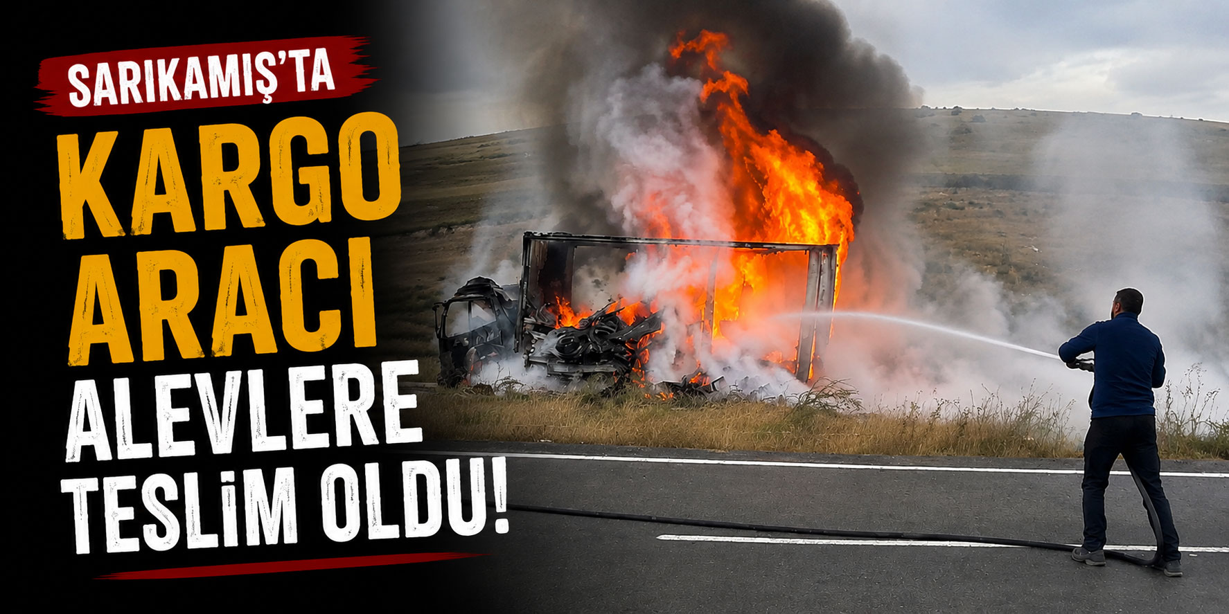 Sarıkamış’ta kargo aracı araç alevlere teslim oldu
