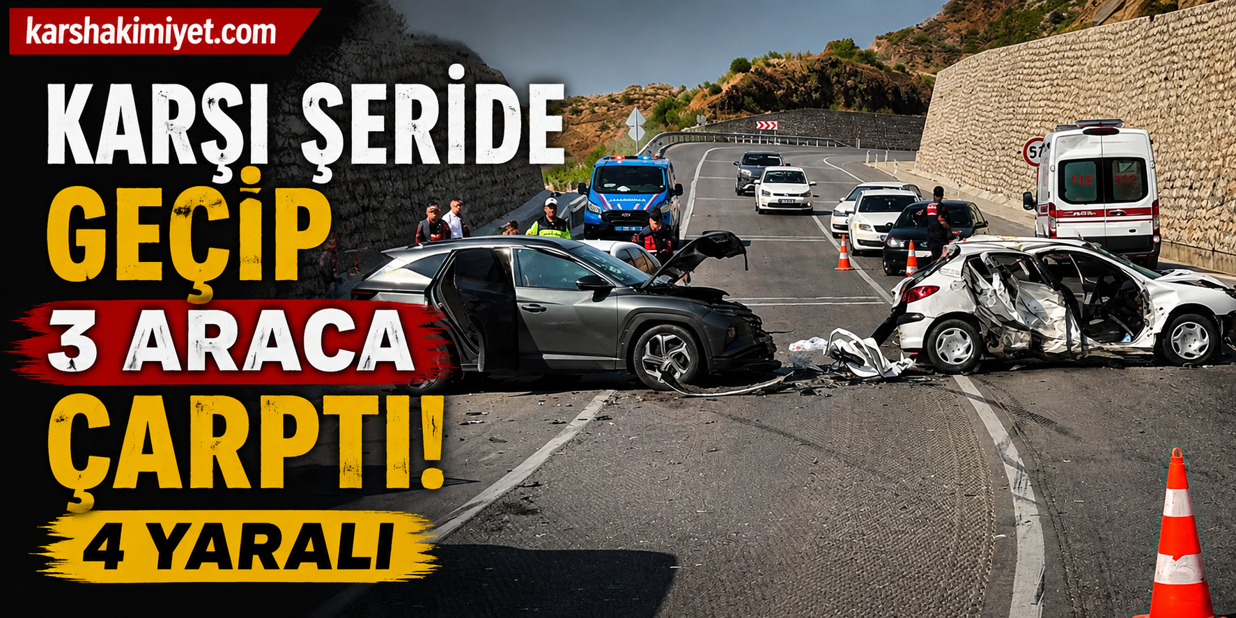 Karşı şeride geçip 3 araca çarptı: 4 yaralı