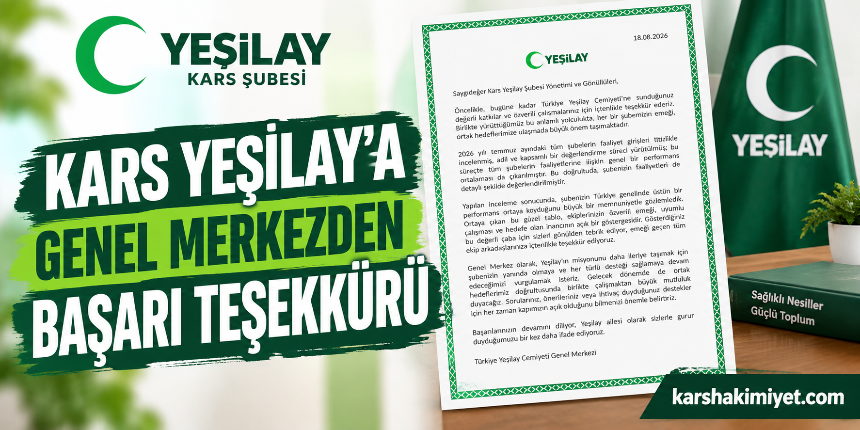 Kars Yeşilay’a Genel Merkezden Başarı Teşekkürü
