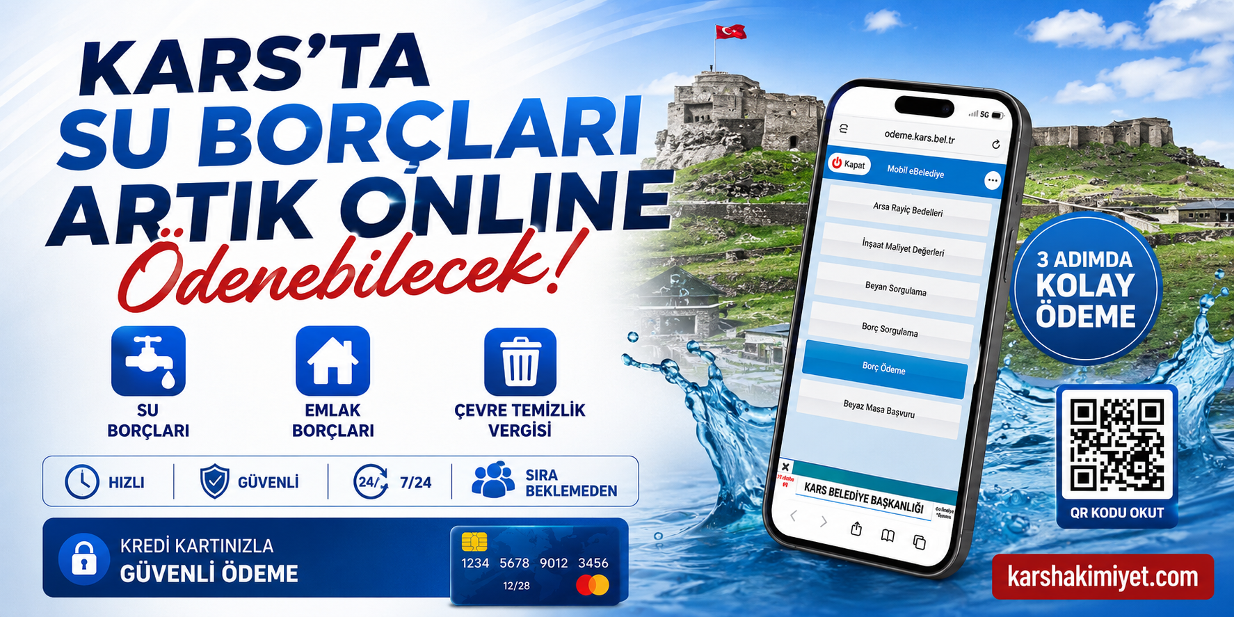 Kars’ta Su Borçları Artık Online Ödenebilecek