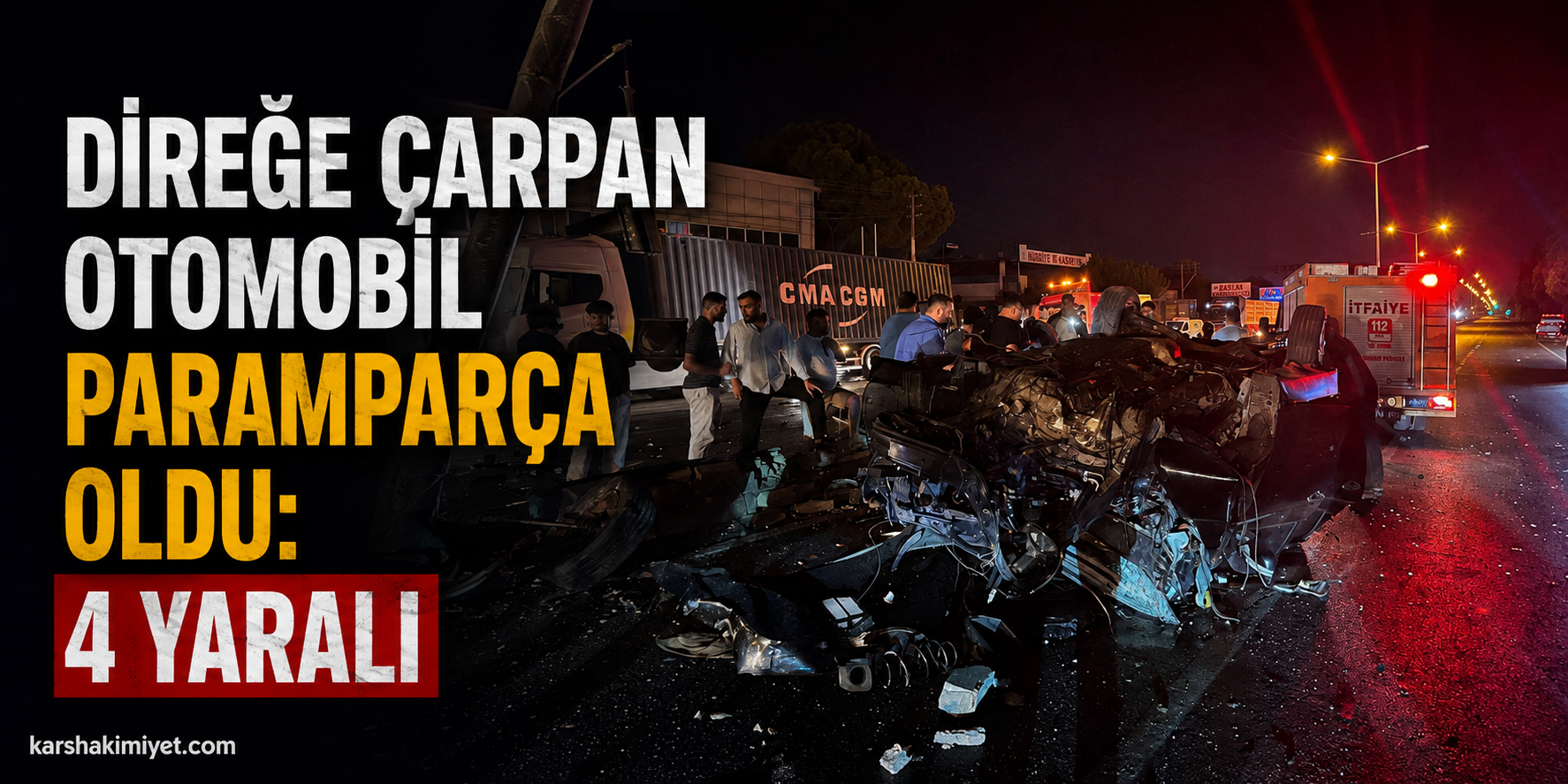 Direğe çarpan otomobil paramparça oldu: 4 yaralı