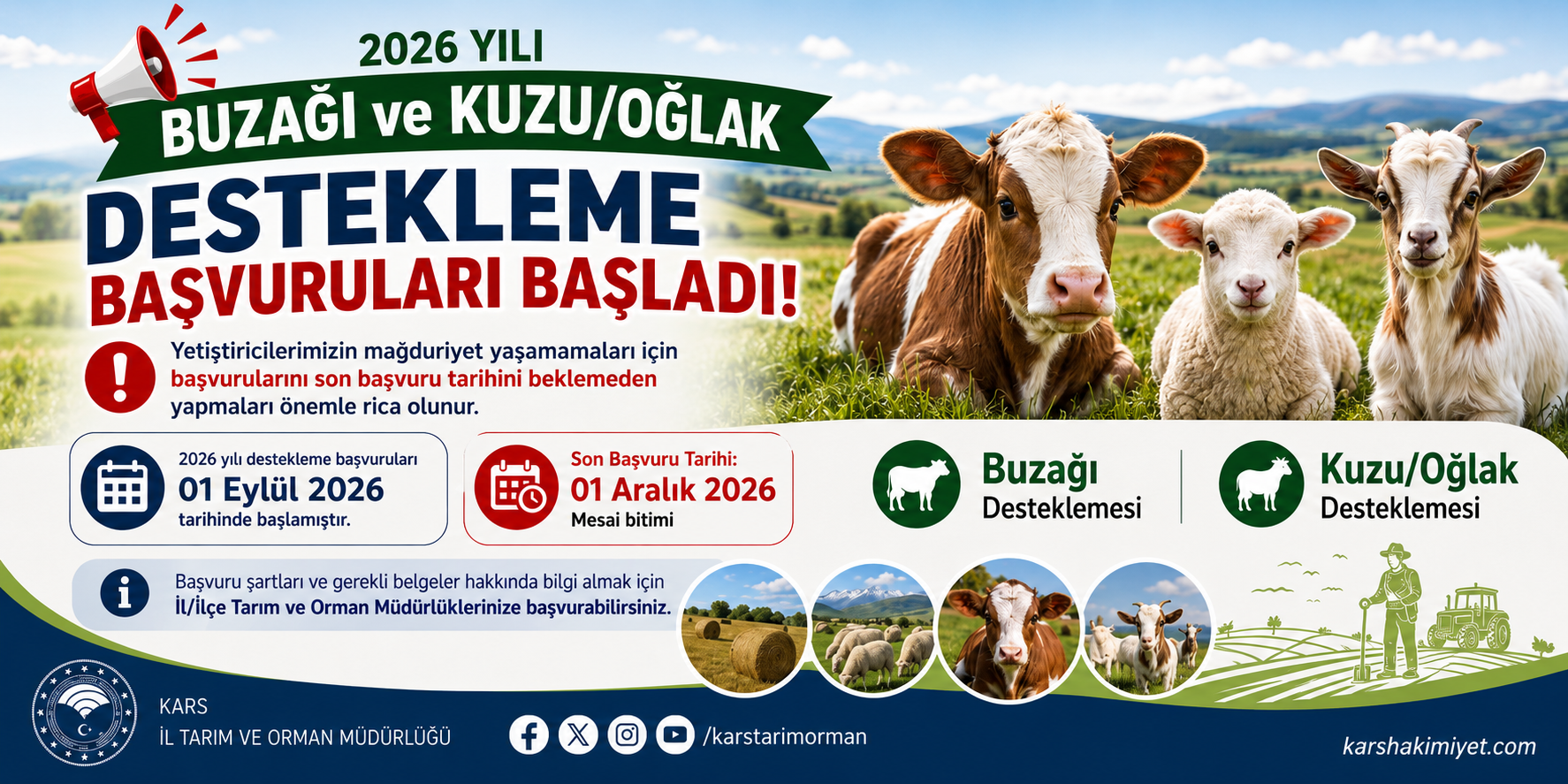 Buzağı ve Kuzu/Oğlak Destekleme Başvuruları Başladı