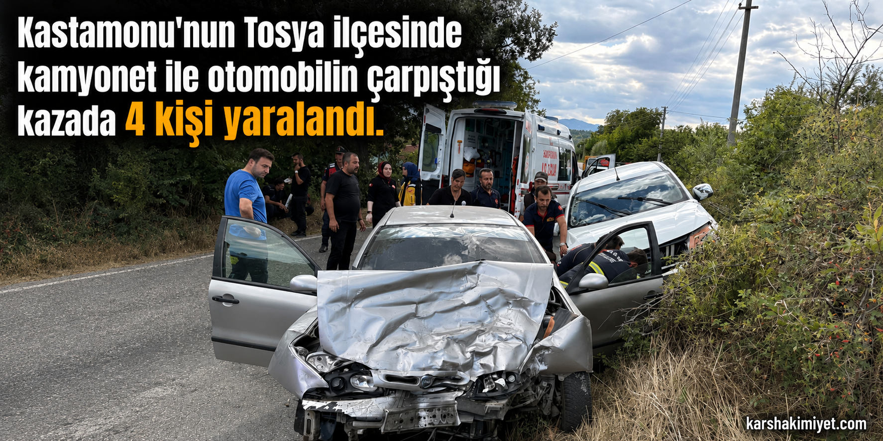 Kamyonet ile otomobil çarpıştı: 4 yaralı