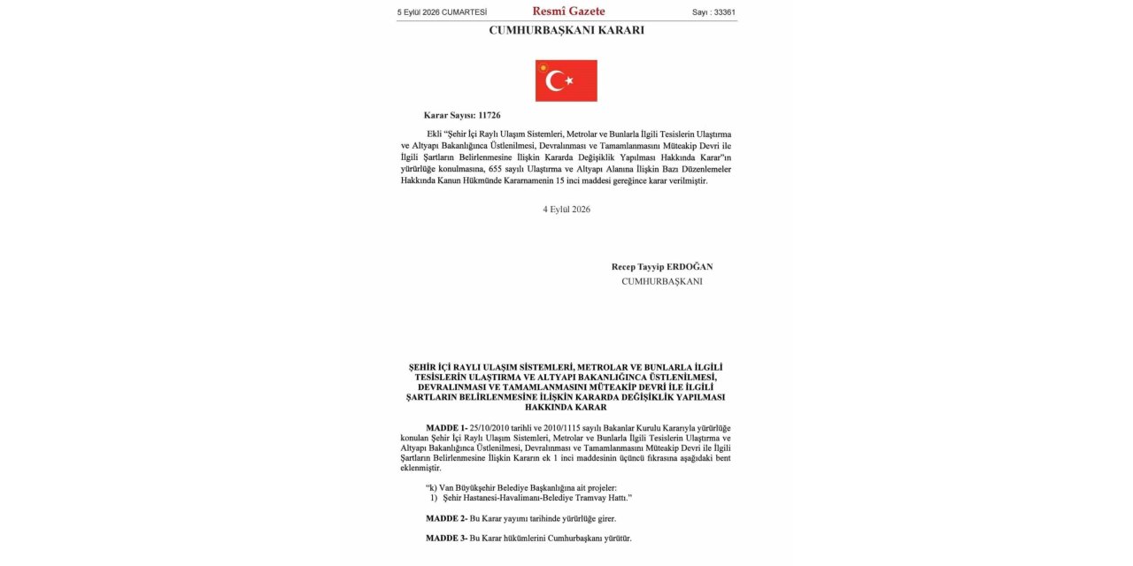 Van’daki tramvay hattı projesi Ulaştırma ve Altyapı Bakanlığına devredildi