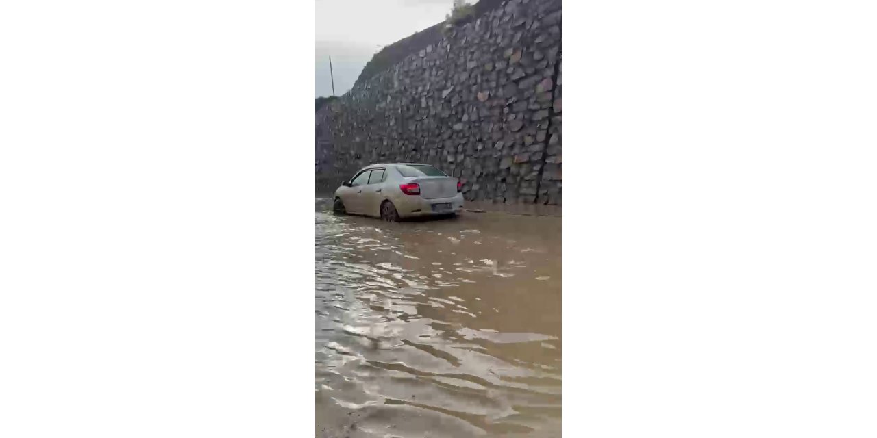 Erzurum-Artvin Karayolunda sel: Dereler taştı, bir araç mahsur kaldı