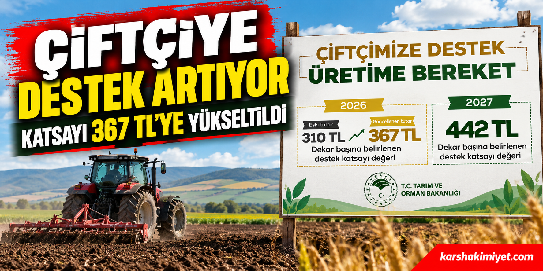 Çiftçiye Destek Artıyor: Katsayı 367 TL’ye Yükseltildi