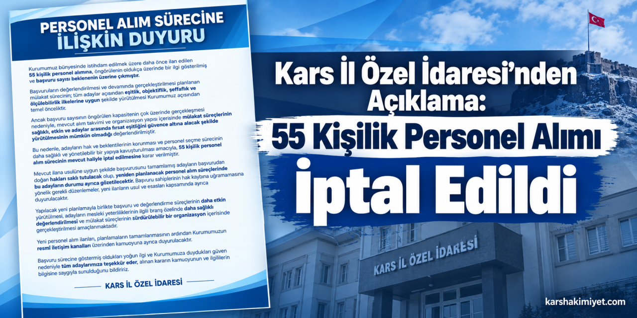 Kars İl Özel İdaresi’nden Açıklama: 55 Kişilik Personel Alımı İptal Edildi