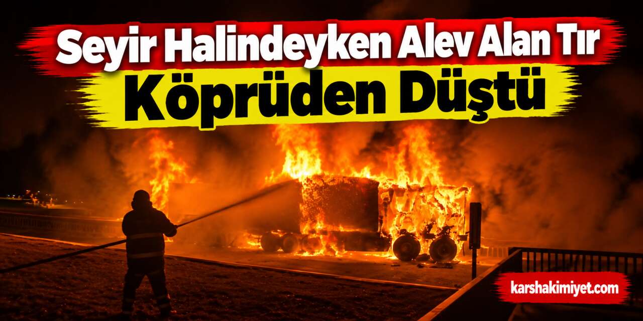 Seyir Halindeki Tır Alev Aldı, Köprüden Düştü