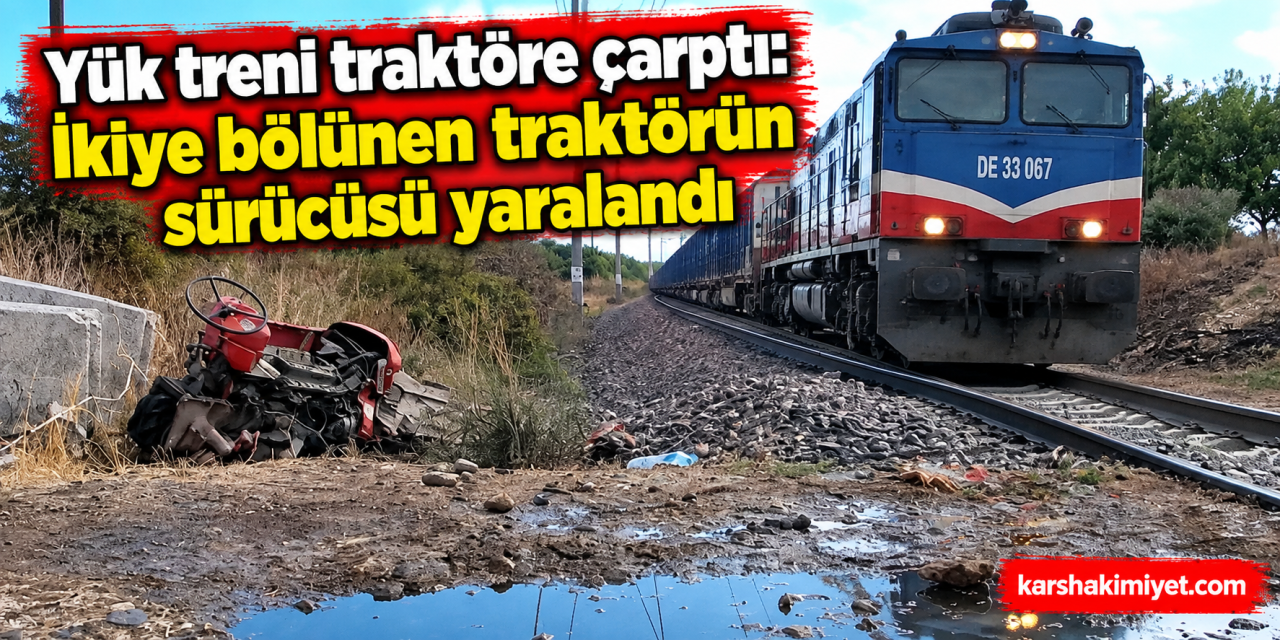 Yük treni traktöre çarptı: İkiye bölünen traktörün sürücüsü yaralandı
