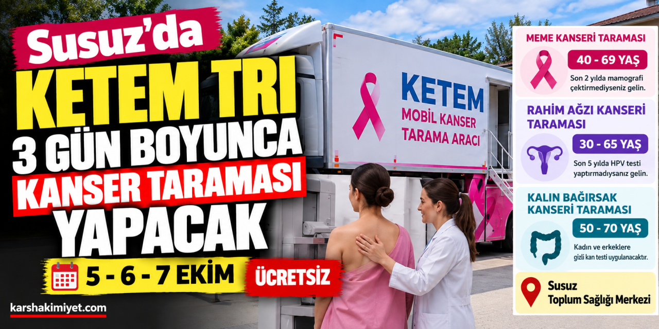 Susuz'da KETEM Tırı 3 Gün Boyunca Kanser Taraması Yapacak
