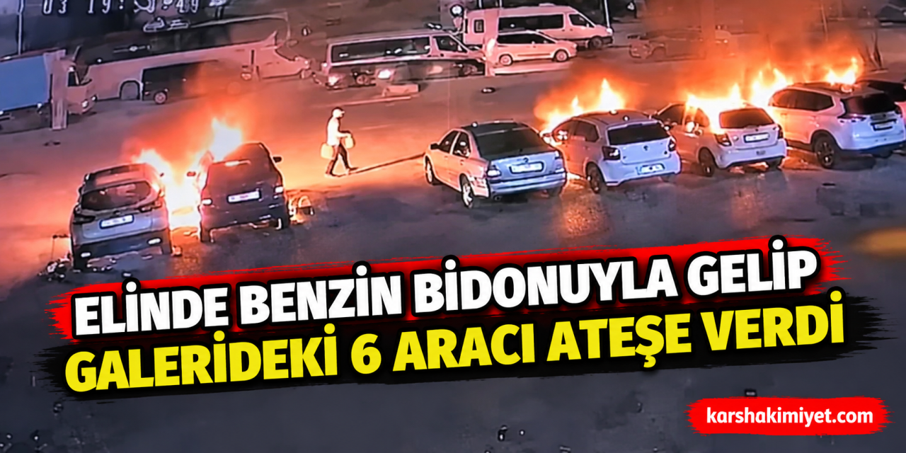Elinde benzin bidonuyla gelip galerideki 6 aracı ateşe verdi