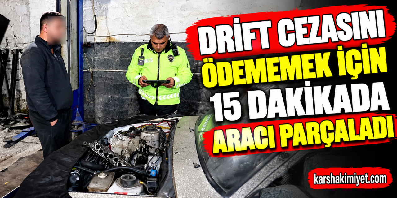Drift cezasını ödememek için 15 dakikada aracı parçaladı