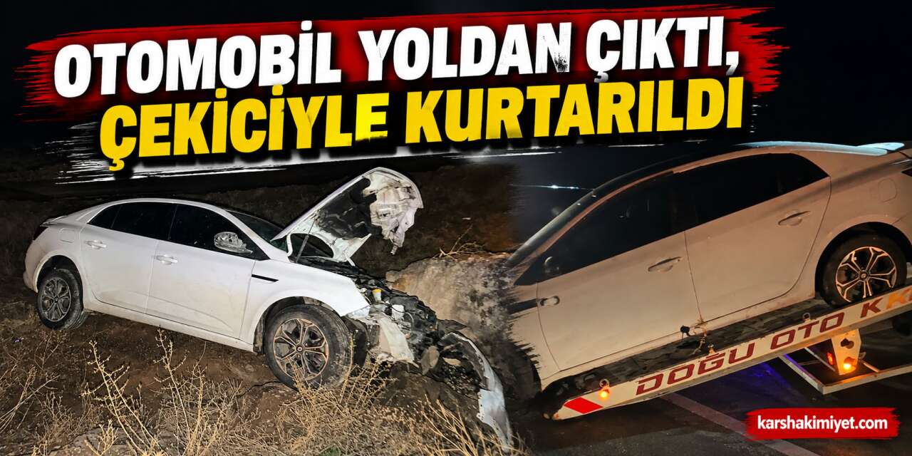 Otomobil Yoldan Çıktı, Çekiciyle Kurtarıldı