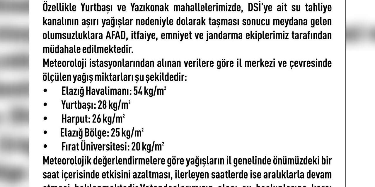Elazığ’da etkili olan yağışın ardından 30 noktada su baskını yaşandı