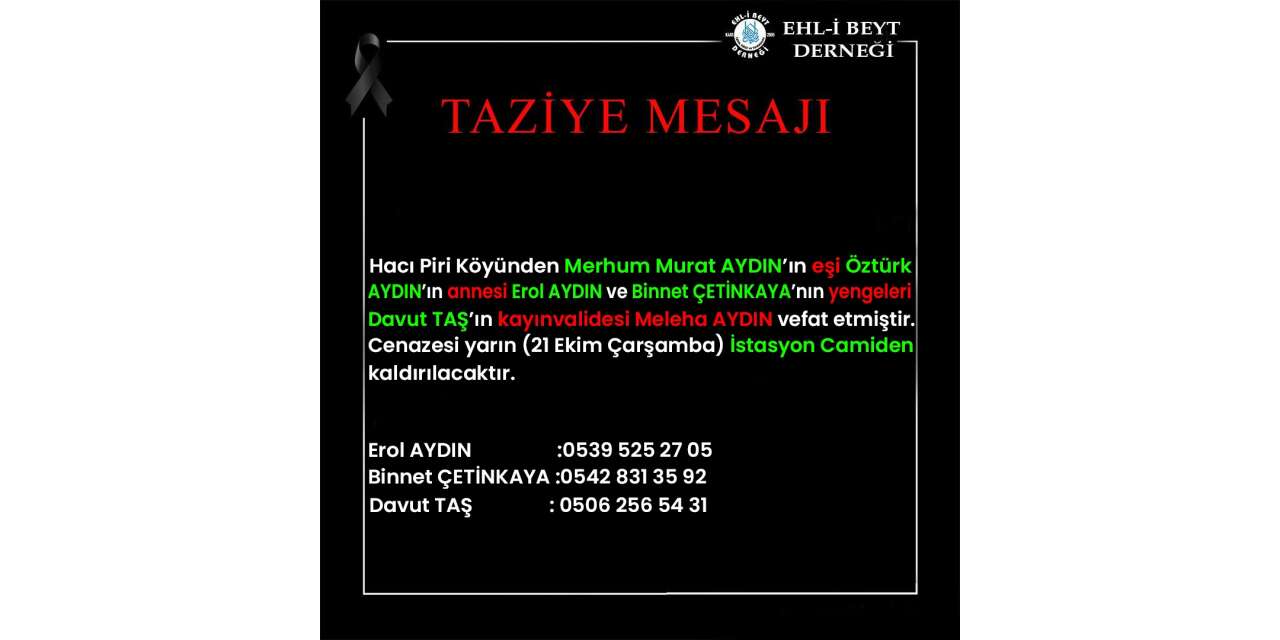 Meleha AYDIN vefat etti