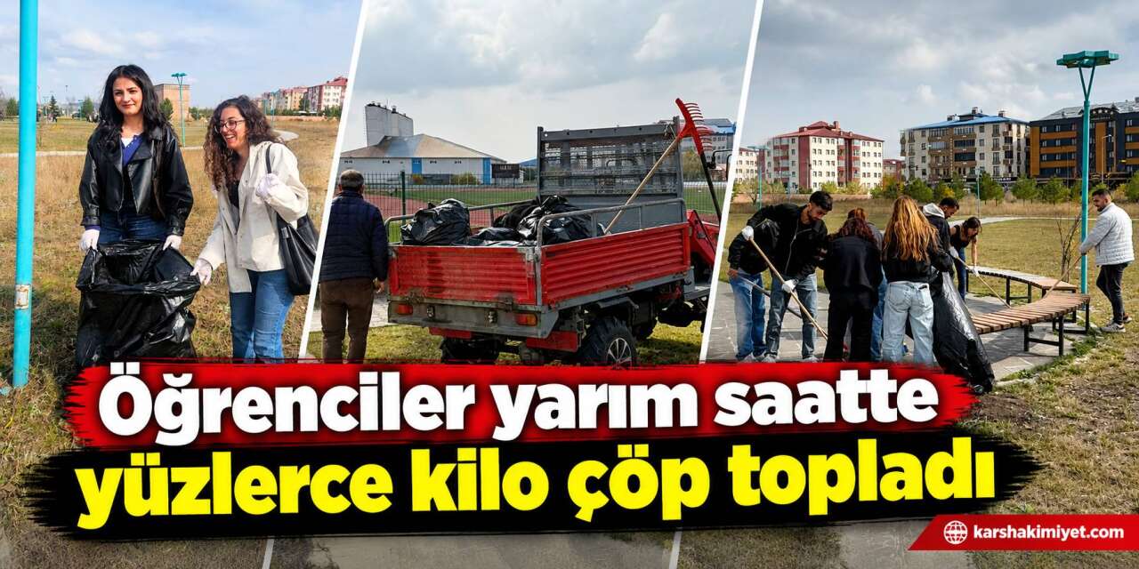 Öğrenciler yarım saatte yüzlerce kilo çöp topladı