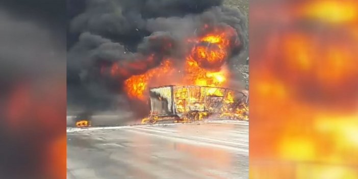 Kimyasal malzeme yüklü tır ile başka bir tırın çarpışması sonucu yangın çıktı: 2 sürücü öldü