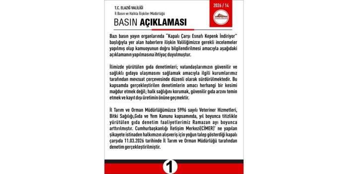 Elazığ Valiliği’nden denetim açıklaması