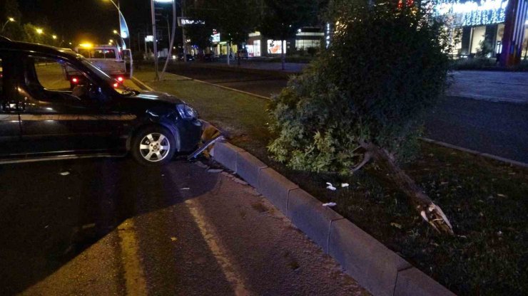 Çarptığı ağacı yerinden söküp karşı şeride geçti: 1 yaralı