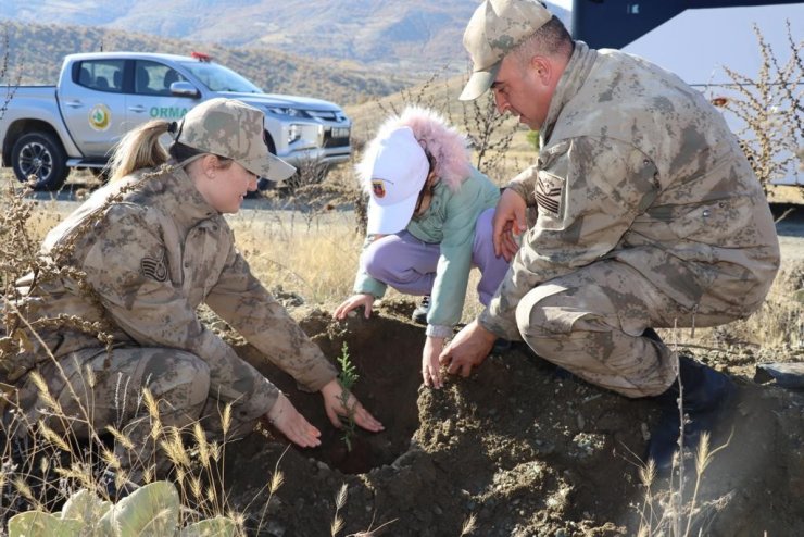 Elazığ’da jandarma ekipleri öğrencilerle fidan dikti