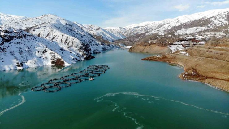 Erzincan’daki Göyne Sulama Barajı buzla kaplandı