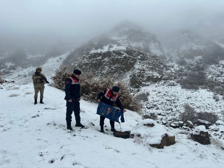 Bingöl’de jandarma ekipleri hayvanlar için doğaya yem bıraktı