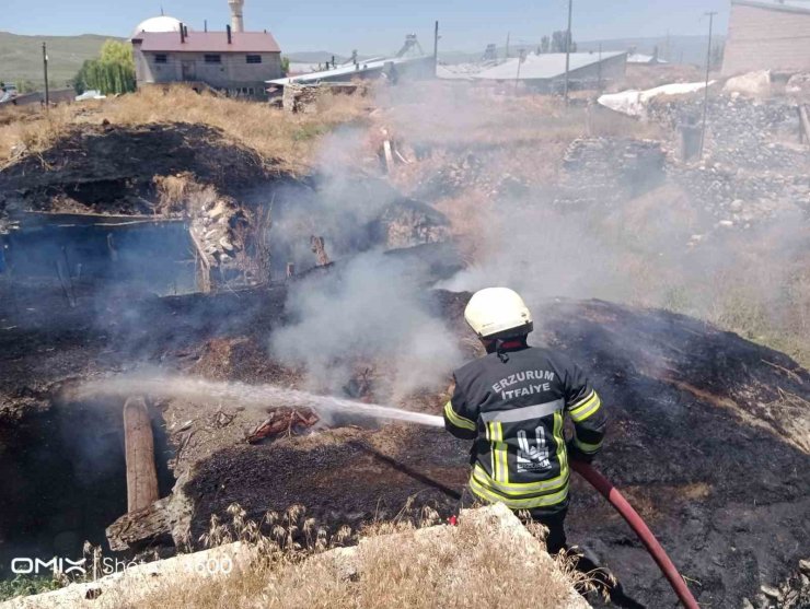 Pasinler’de ahır yangını