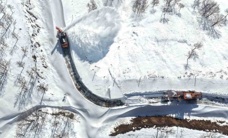 Hasköy-Mutki güvenlik yolunda çığ riskine rağmen karla mücadele sürüyor