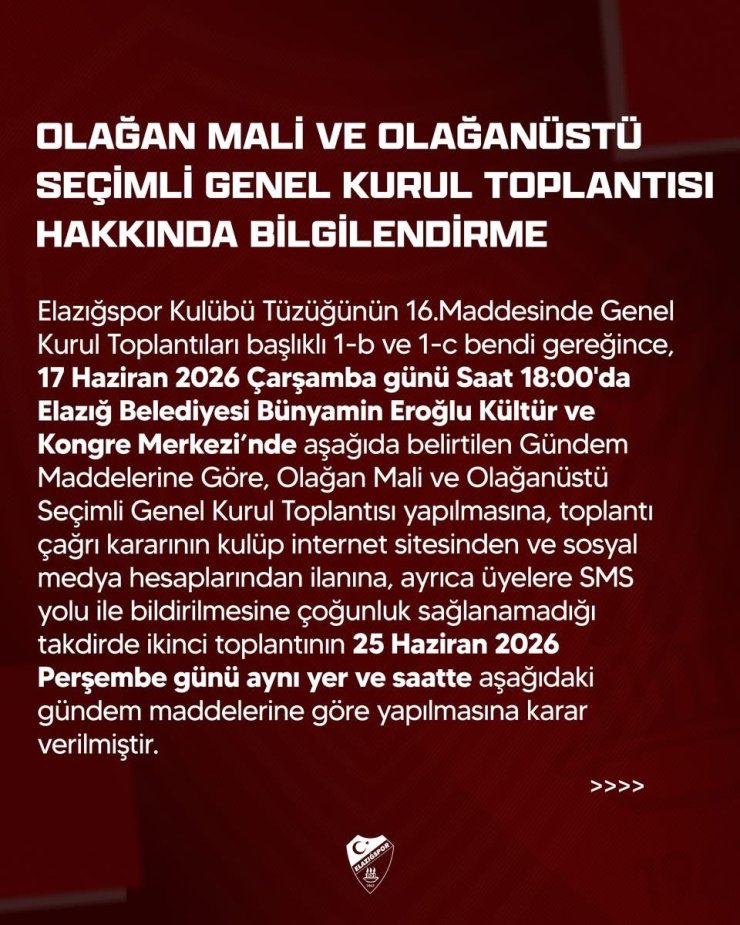 Elazığspor’da genel kurul tarihi netleşti