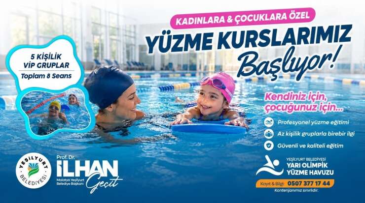 Yeşilyurt Belediyesi Yarı Olimpik Yüzme Havuzunda yüzme kursları başlıyor